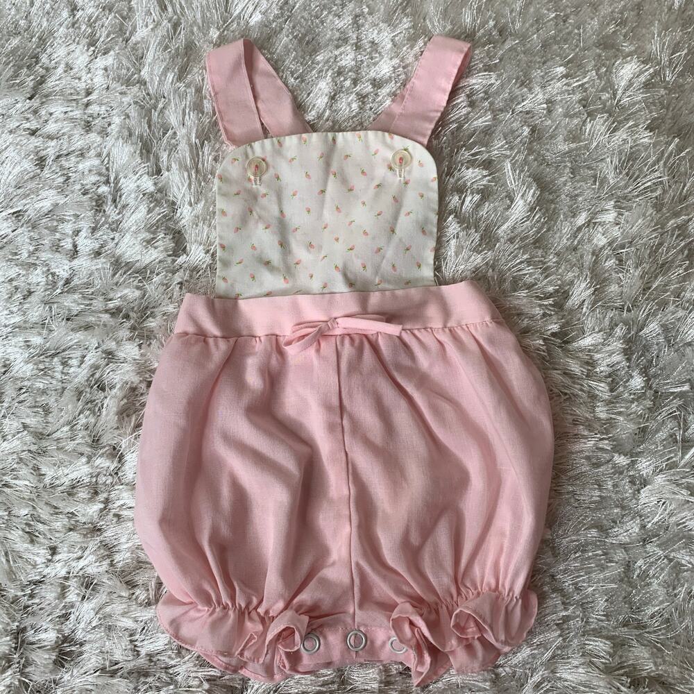 Vintage Pink Overalls Pink Rosebuds Sz 3-6 months